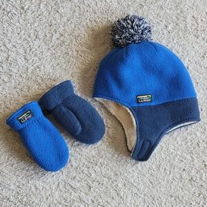 L.L.Bean Toddlers' Mountain Classic Fleece Hat and Mittens Set, Blue, 2T - 4T